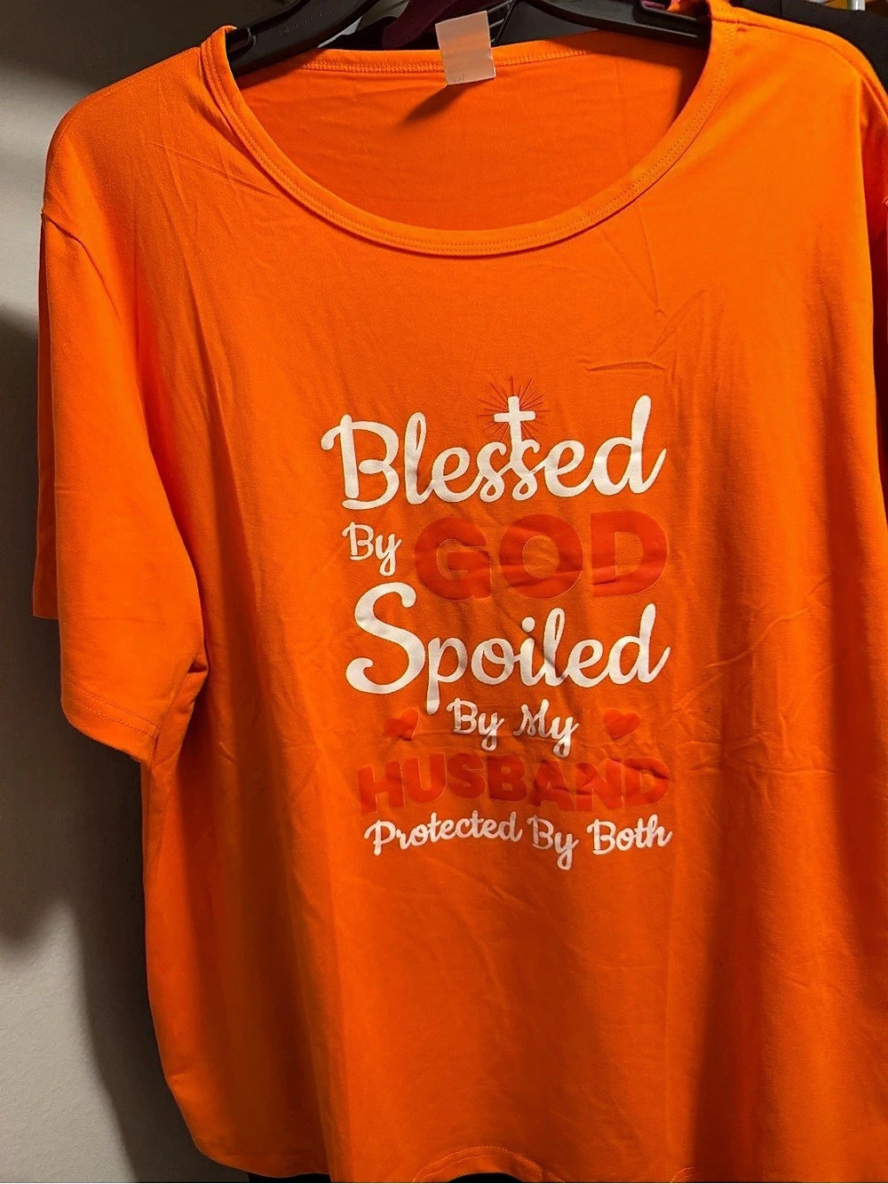 New Blessed By God Spoiled By My Husband Protected By Both T-Shirt Graphic Orang